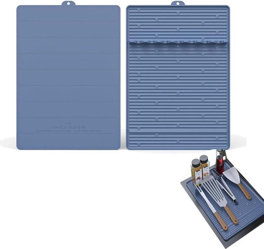 Siliconen Grillmat Werkblad Beschermer Barbecueën en Koken Geïntegreerde Gereedschapshouder 40 x 30 cm Blauw