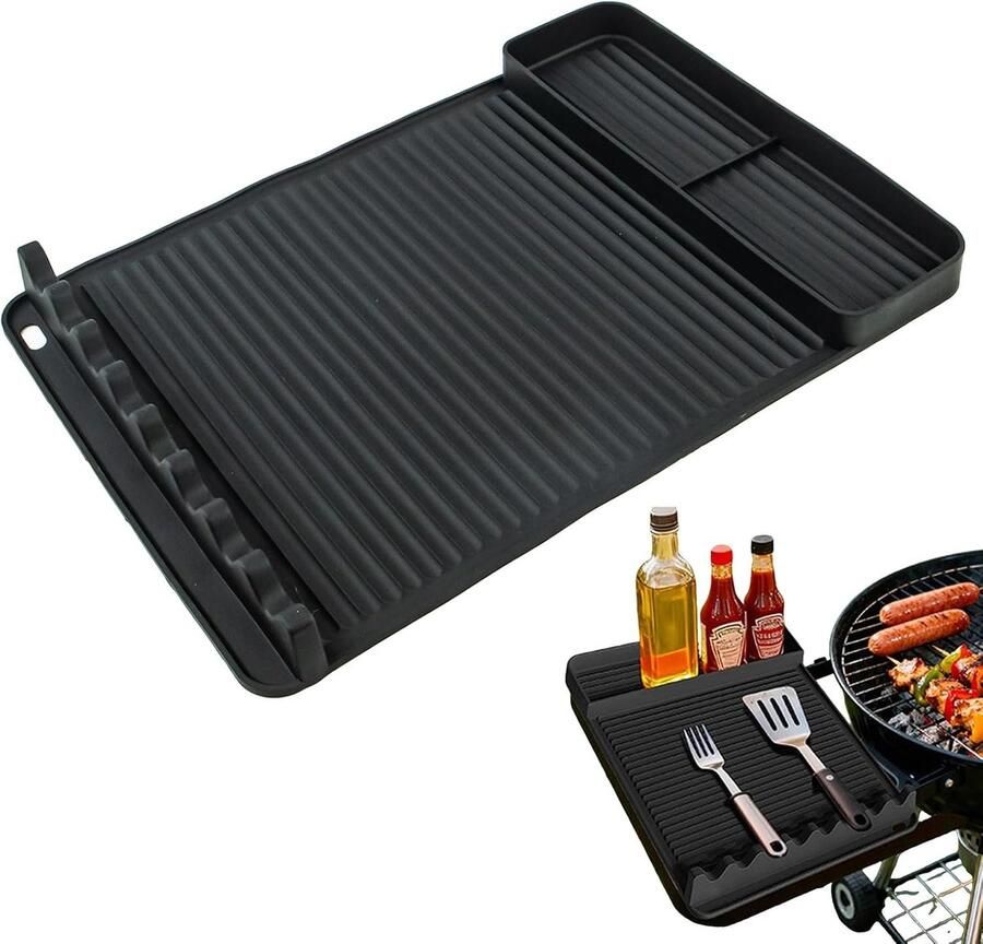 Siliconen Grillmat Zwart 40 x 29 x 2 5 cm Hittebestendige Antislip Mat voor BBQ Accessoires
