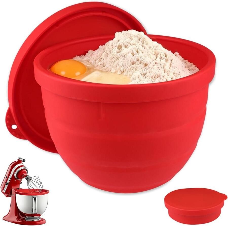 Siliconen inzetstuk met deksel Mixer kom accessoire Bakken en bewaren Antiaanbaklaag 5 Qt Rood
