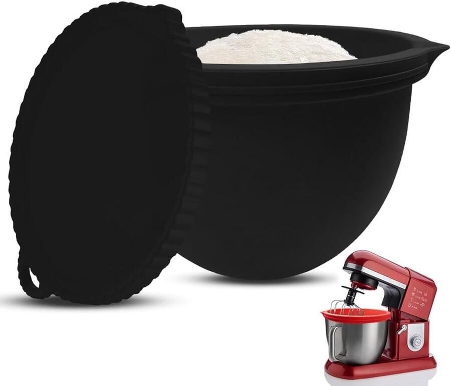 Siliconen inzetstuk met deksel voor mengkom 4 8 l 5 Qt – deegkom-inzet voor blender ideaal voor deeg taartdeeg en koekjes vaatwasser- en vriesbestendig (zwart)
