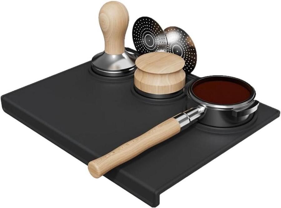 Siliconen Koffiemat Barista Station Espresso Stampen All-in-one Organizer 25 x 20 cm Zwart