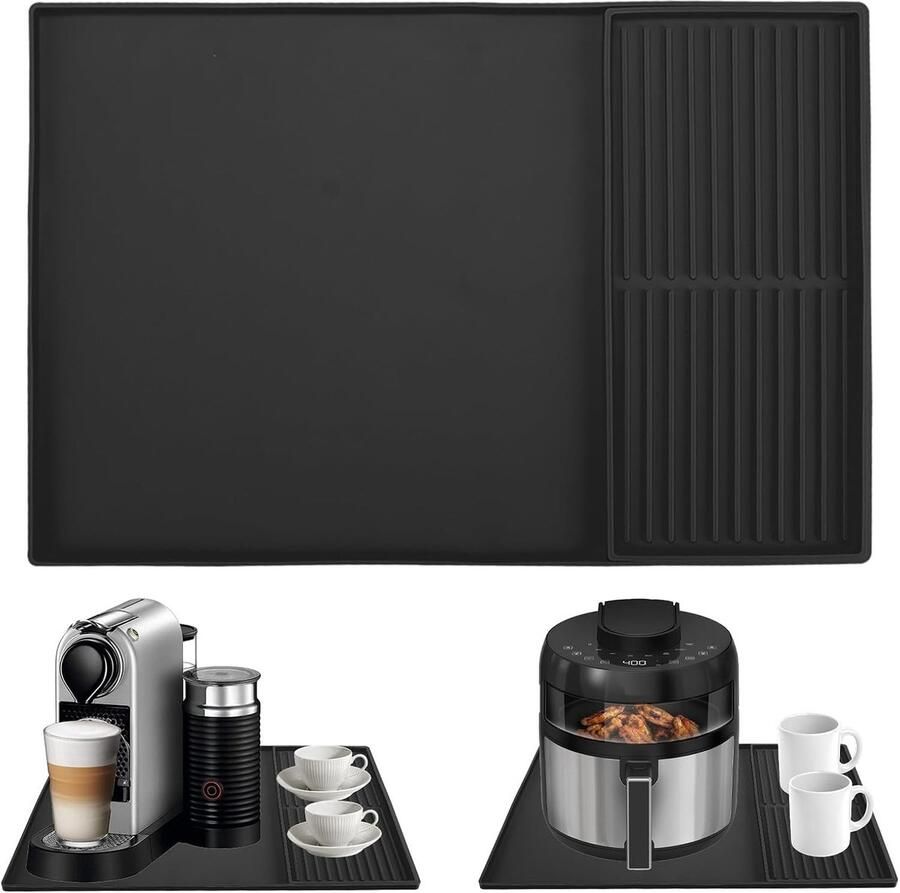 Siliconen Koffiemat met Verhoogde Rand 24 x 40.5 cm Ideaal voor Koffiezetapparaat Espresso Machine en Afwasrek Zwart 40 x 19 cm