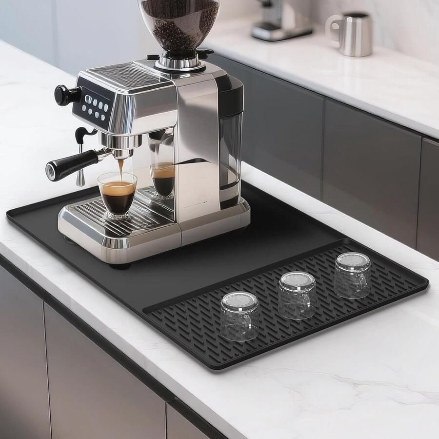 Siliconen koffiemat voor koffiezetapparaten Eenvoudig schoon te maken en multifunctioneel (60x40cm Zwart)