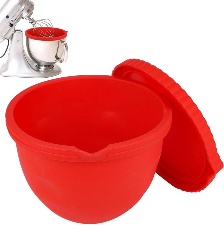 Siliconen Kom Voering Mixer Inzetstuk Deksel Keuken Mixen Bereiden Voedselveilig Kwaliteit Siliconen 24x23x18cm Rood