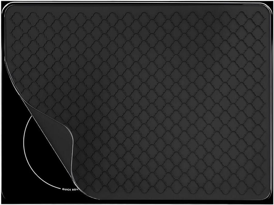 Siliconen Kookplaat Beschermer Mat Inductie Kookplaat Beschermen Hittebestendig Antislip 27 x 197 cm Zwart