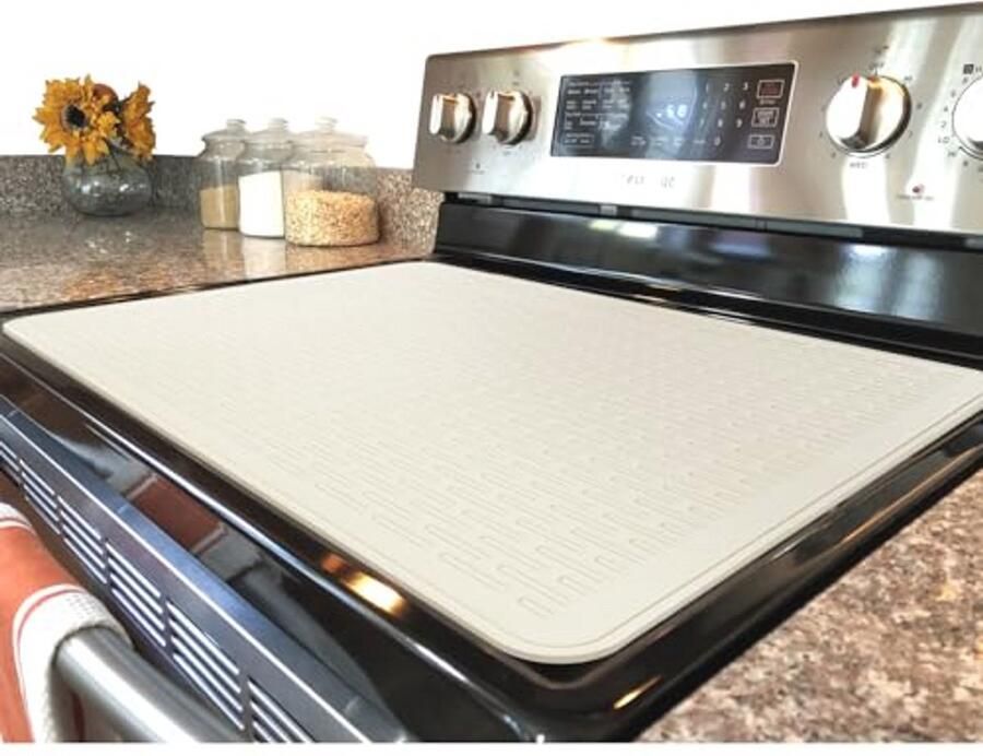 Siliconen Kookplaat Mat voor Glazen Fornuis XL Afwasmat of Bereikhoes voor Elektrisch Fornuis (Beige 28 x)