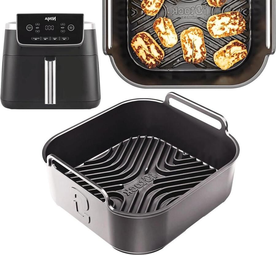 Siliconen Liners Friteuse Bakvorm Luchtfriteuse Beschermen Herbruikbaar Materiaal 22 cm Zwart