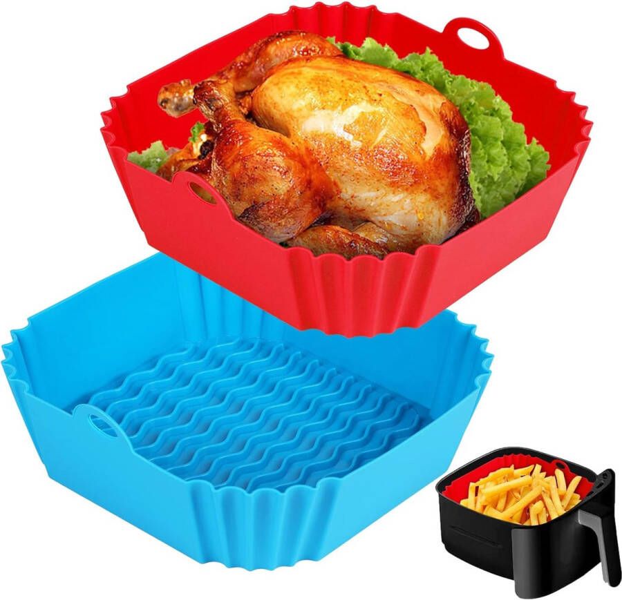 Siliconen luchtfriteuse voeringen Airfryer accessoires 2 stuks Rood + Blauw 20 cm