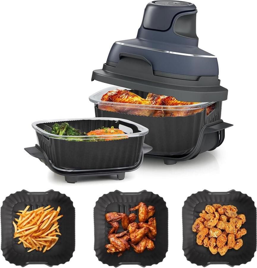 Siliconen luchtfrituurbakjes voor Ninja Crispi FN101GY Non-stick accessoires voor Ninja Air Fryer Past op 4QT-container & 6 kopjes container Airfryer vervangende inzet Grijs