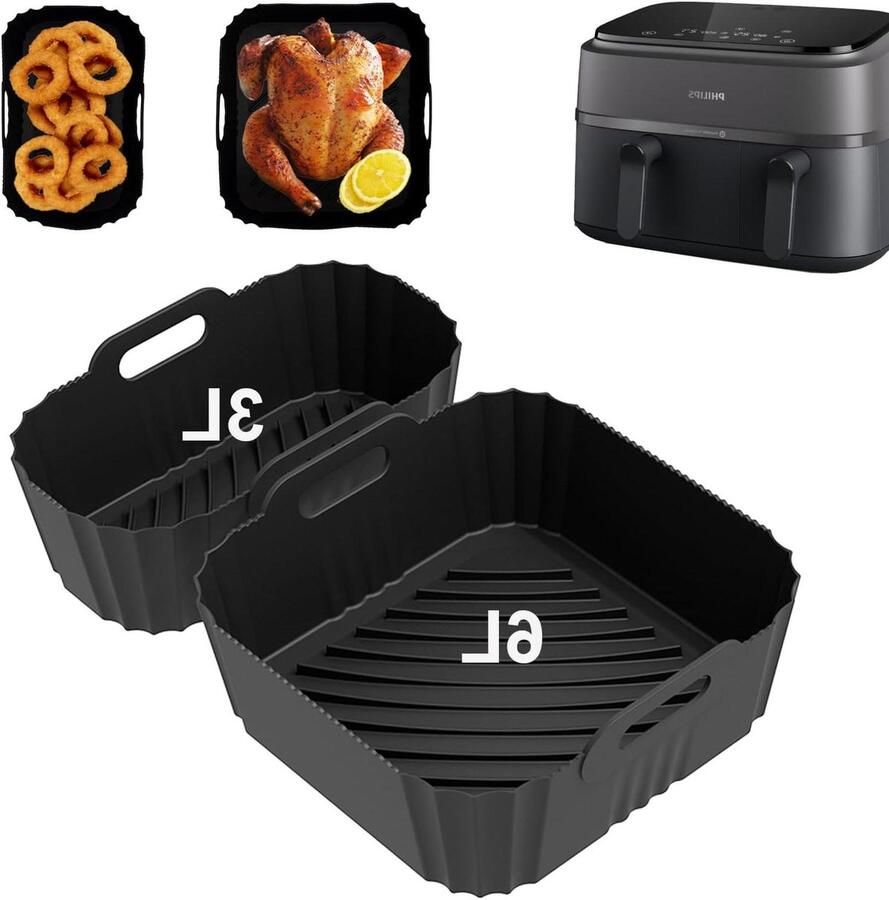 Siliconen Luchtfrituurpan Airfryer Accessoires Makkelijk Schoonmaken Voedselveilig Materiaal 2 Maten Zwart
