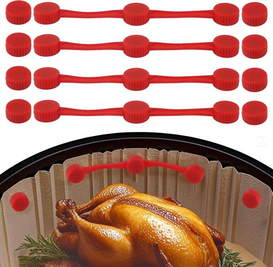 Siliconen Magnetische Clips voor Bakpapier Set van 4 Hittebestendig Veilig voor Airfryer Voorkomt Verbranding Geschikt voor alle Airfryers Rood