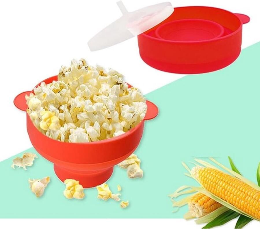 Siliconen magnetron popcornkom BPA-vrije opvouwbare popcornkom Magnetron popcornkom Met deksel en handvat Vaatwasserbestendig Geweldig voor filmavonden Rood