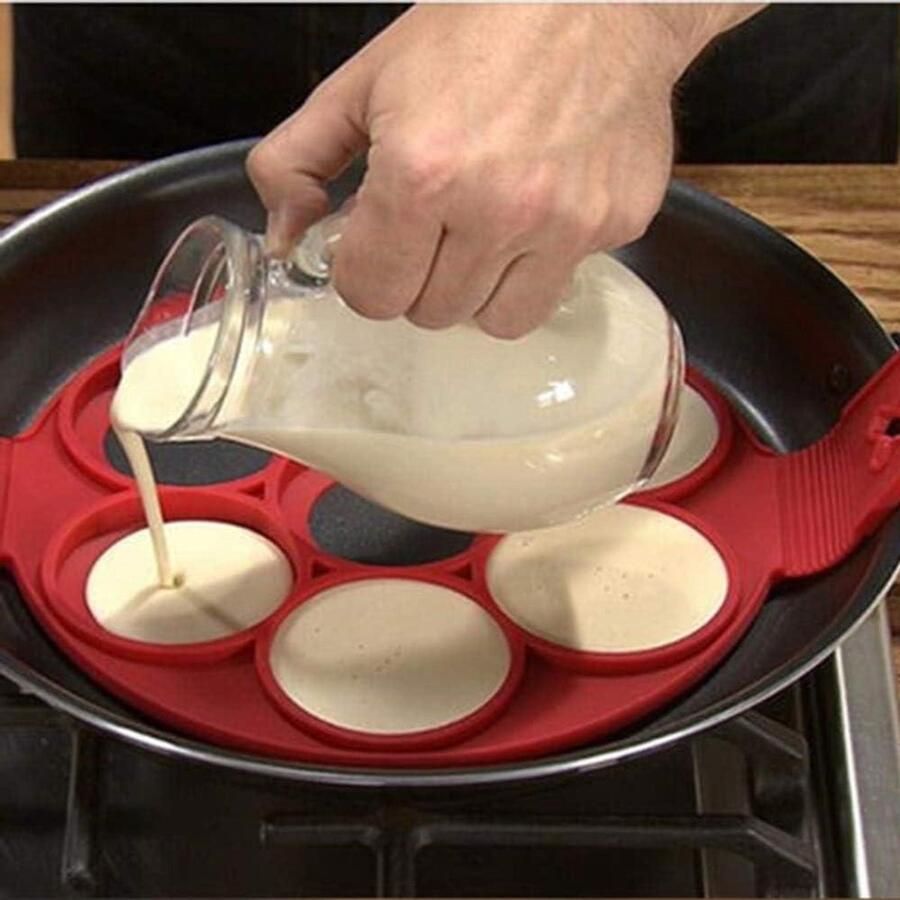 Siliconen Mal Pannenkoek Maker Ontbijt Bakken 7 Gaten Ontwerp 40 x 23 cm Rood