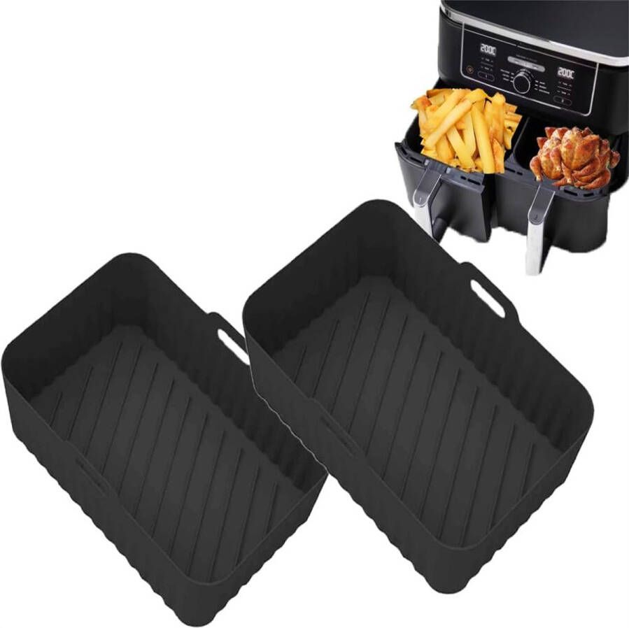 Siliconen Mal voor de Heteluchtfriteuse Accessoires Olie Afvoeren Design Rechthoekige Heteluchtfriteuse Ovenschaal Zwart 19 5x12 7x7 cm 2 Stuks