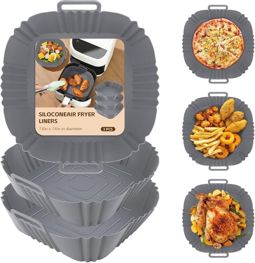 Siliconen Mallen voor Airfryer Herbruikbare Bakaccessoires en Bakplaten Set van 3