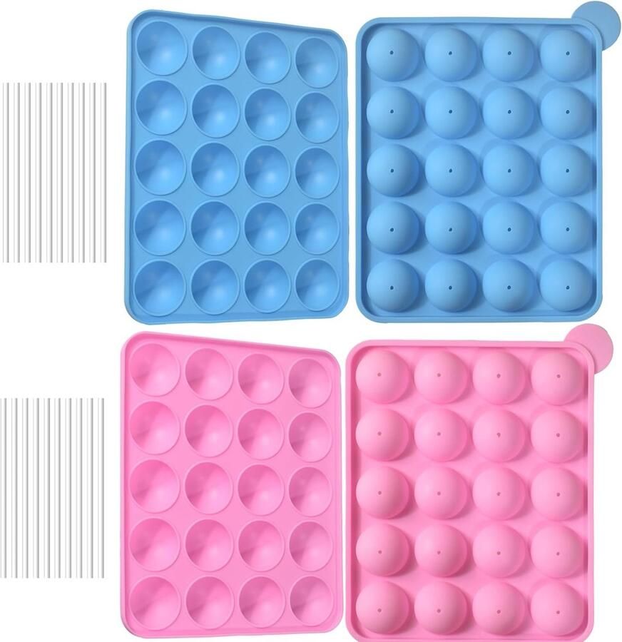 Siliconen Mallen voor Cake Pops 4 Stuks in Roze en Blauw Antiaanbaklaag Voedselveilig Silicone voor Bakken en DIY Snoepjes
