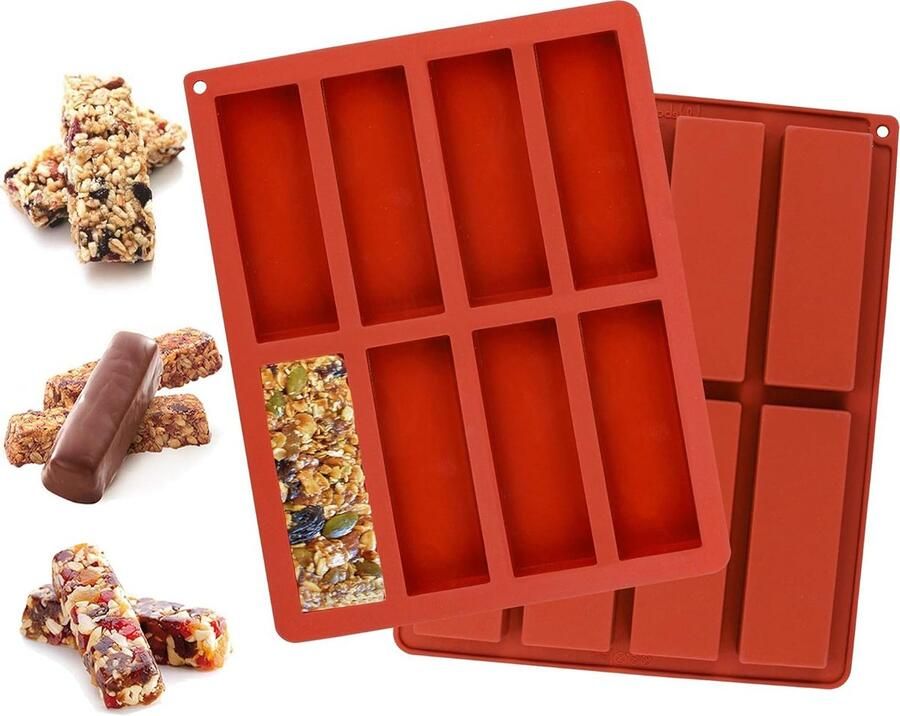 Siliconen Mallen voor Chocolade Cereals Energy Bars 2 Stuks 8 Cavity Geschikt voor Brownies Cheesecake en Pudding Cake