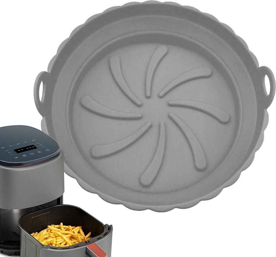 Siliconen mand friteuse Airfryer accessoire Gezond koken Herbruikbaar en vaatwasserbestendig 20 cm rond Grijs