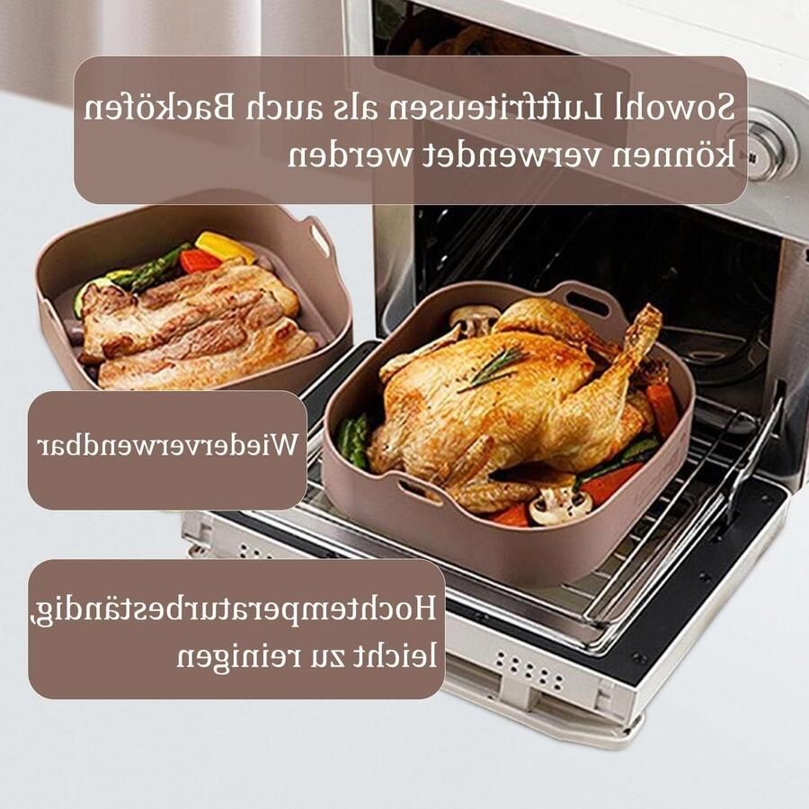 Siliconen mand voor Airfryer 205 cm Mand voor heteluchtfriteuse Siliconen voering Geen harde reiniging Oven accessoires Bruin