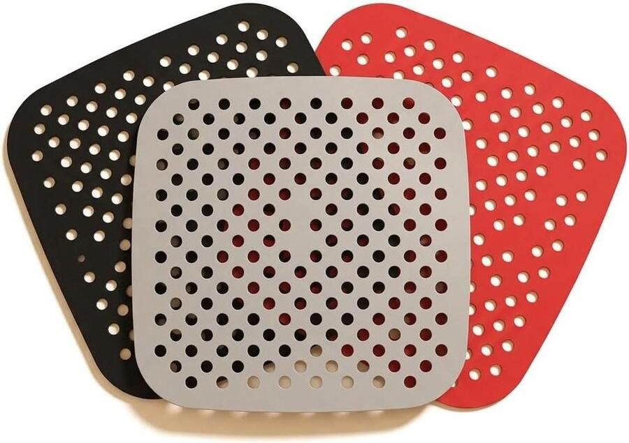 Siliconen Mat Airfryer Accessoires Gezond Koken Geperforeerd Ontwerp 3 Stuks Zwart