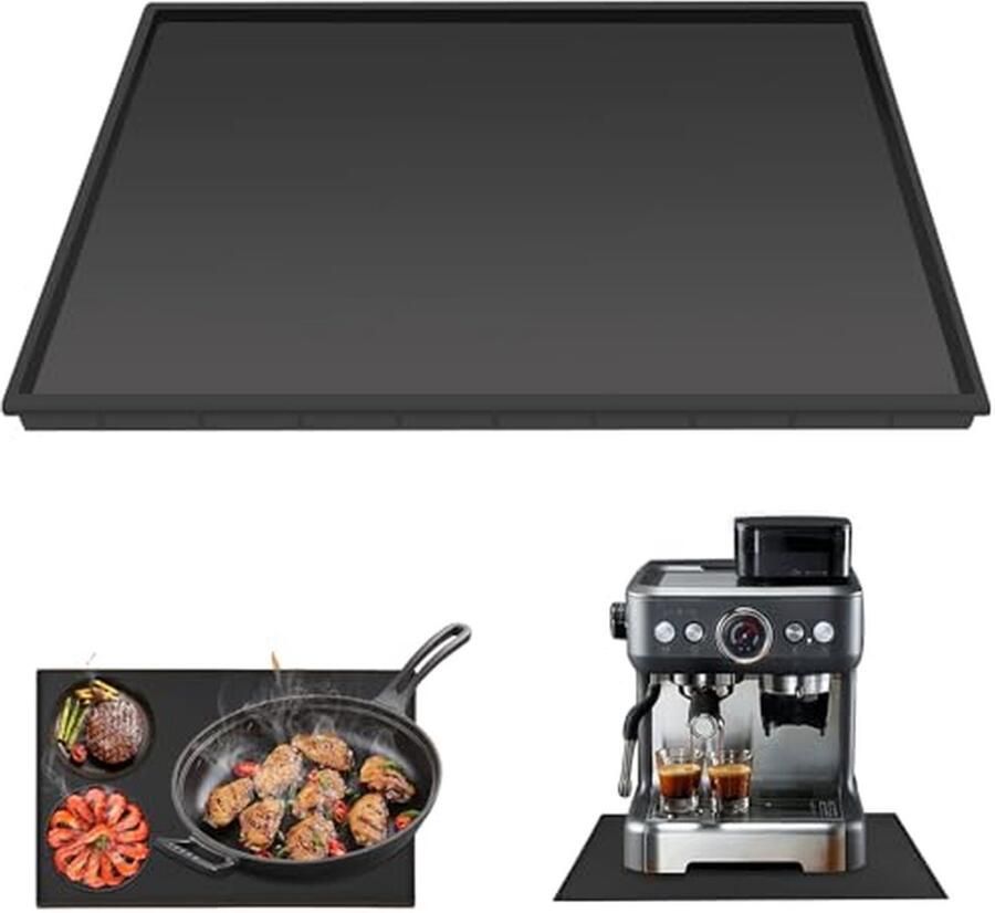 Siliconen mat Koffiezetapparaat onderlegger Keukenblad beschermen Verhoogde anti-morsrand 48 x 30 cm Zwart