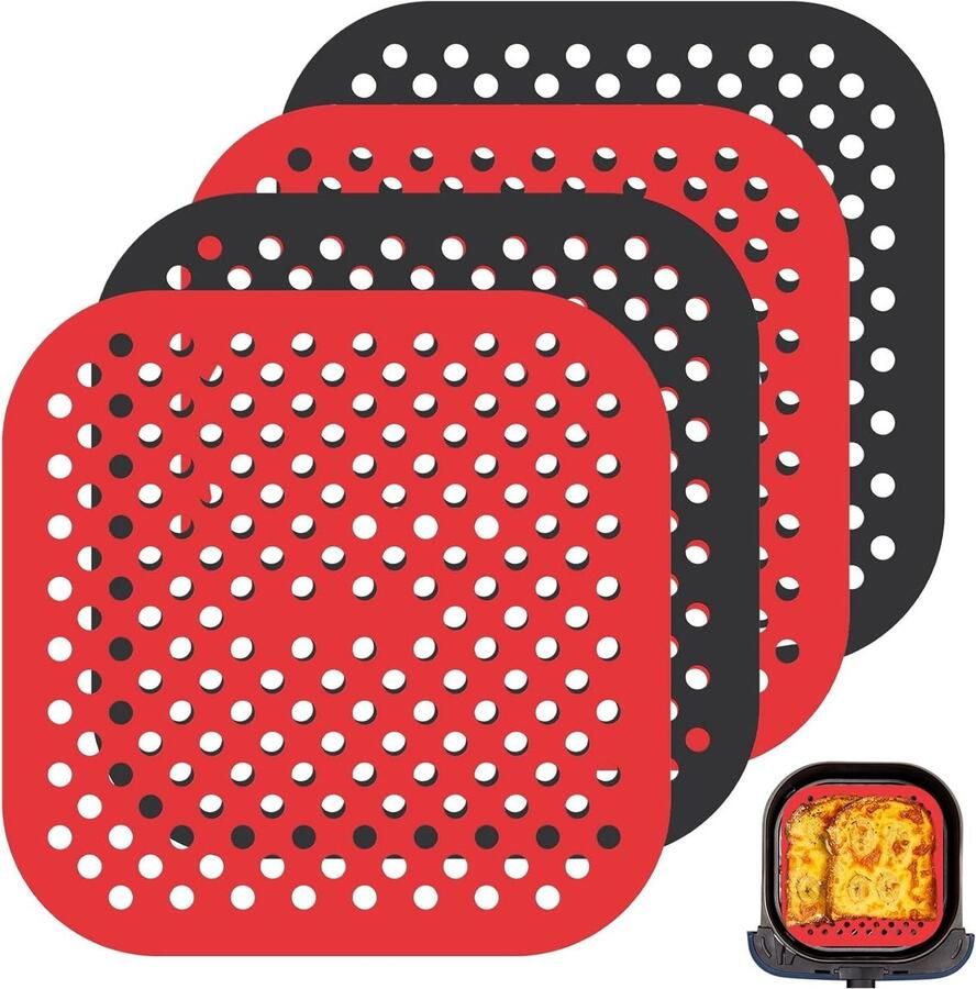 Siliconen Matten Airfryer Inzetstukken Bakken en Grillen Geperforeerd Design 215 x 215 cm Zwart
