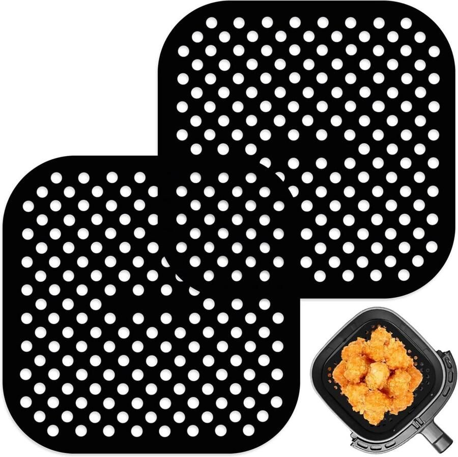 Siliconen Matten Airfryer Liners Luchtfriteuse Gebruik Geperforeerd Ontwerp 215 cm Zwart