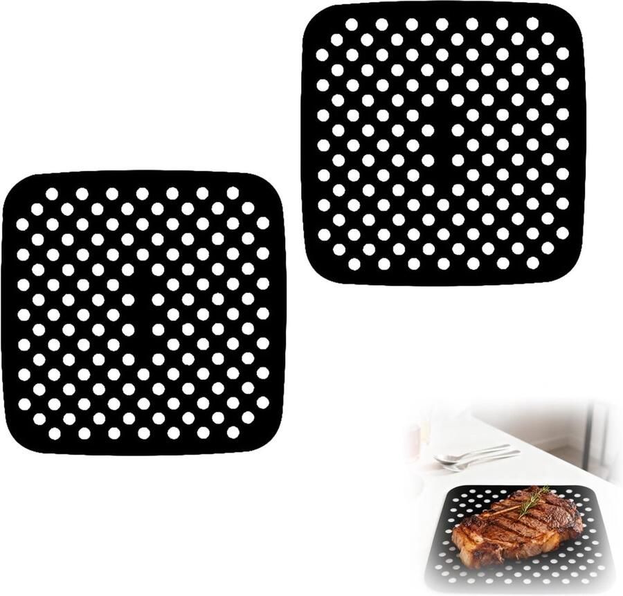 Siliconen matten voor heteluchtfriteuse 2 stuks herbruikbare geperforeerde bakmatten met anti-aanbaklaag hittebestendig vaatwasmachinebestendig voor airfryer oven stoompan keuken