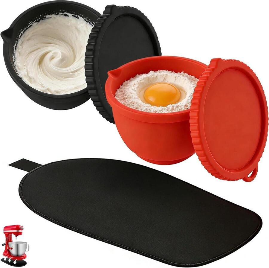 Siliconen Mengkom Liners Mixer Accessoires Keuken Hulp Set van 3 Inzetstukken 5 Qt Rood Zwart Wit