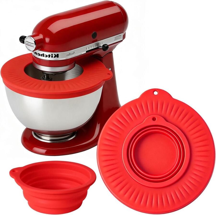 Siliconen Mengkomafdekking Spatbescherming Mixer Bakken Thuis Verbeterde Afdichting 45-5 Liter Rood - Foto 1