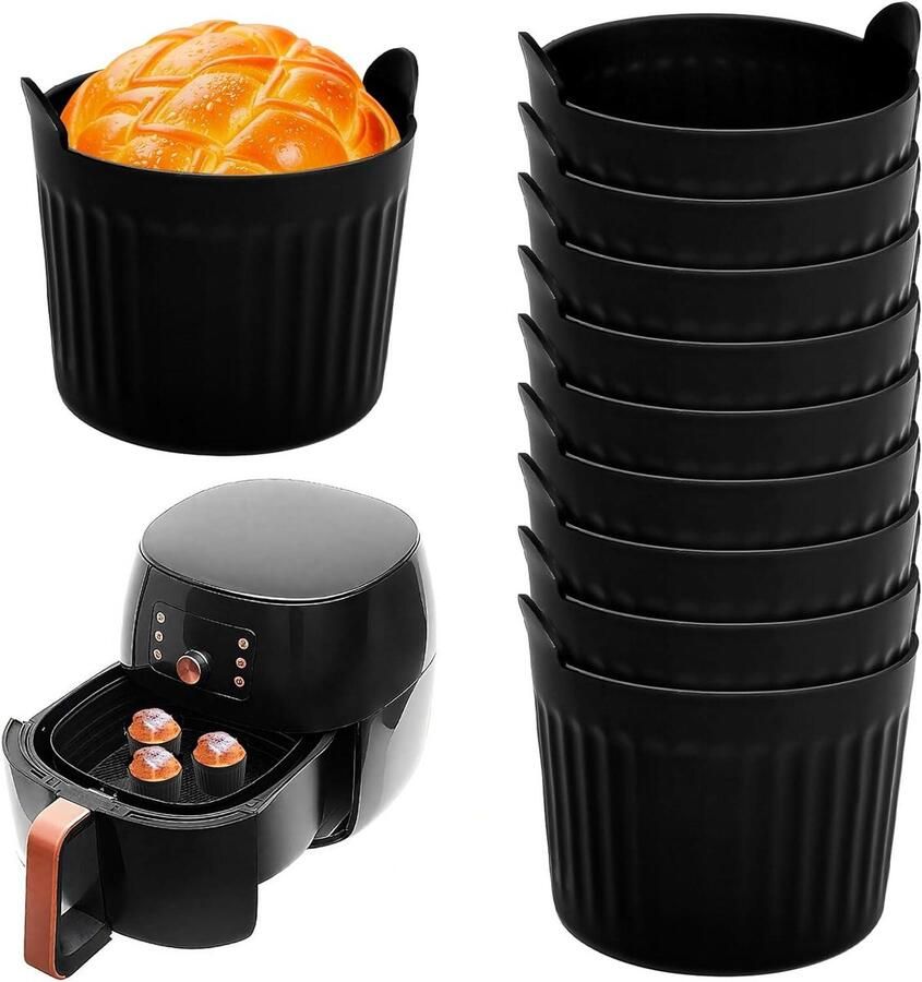 Siliconen Muffinvormen Cupcake Vormpjes Bakken En Koken Met Handvatten 10 Stuks Zwart