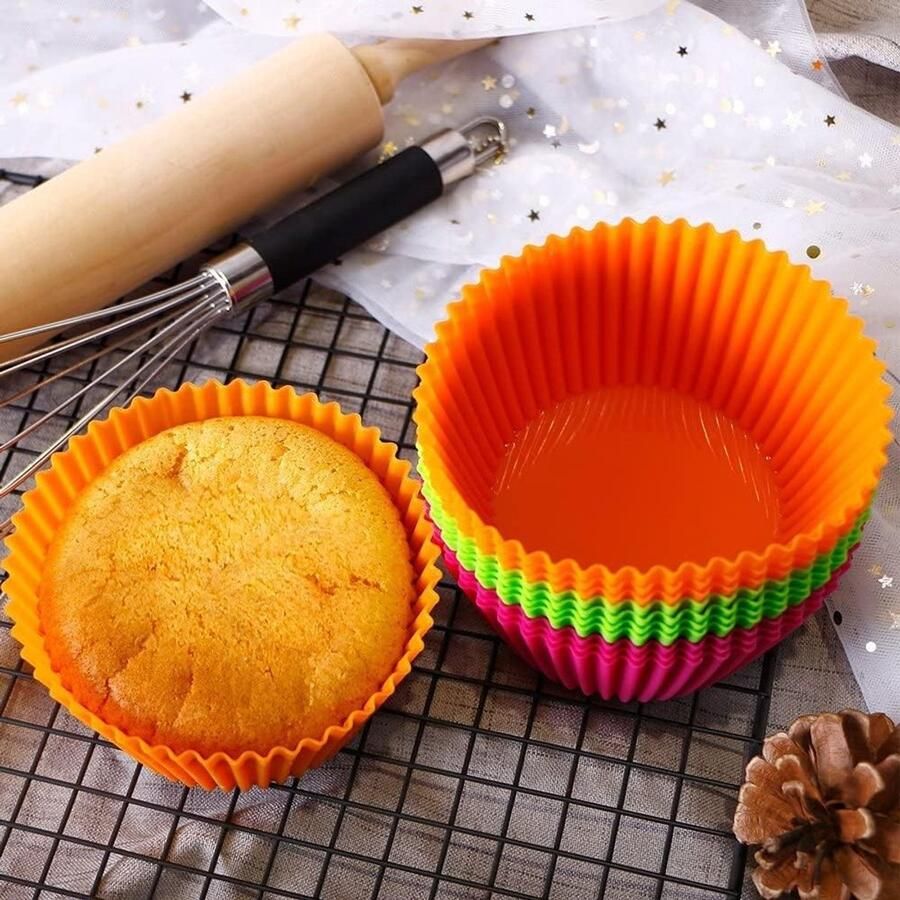 Siliconen Muffinvormen voor Airfryer 12 Stuks Grote Cupcake Mallen van 11 cm voor Taart IJs en Pudding