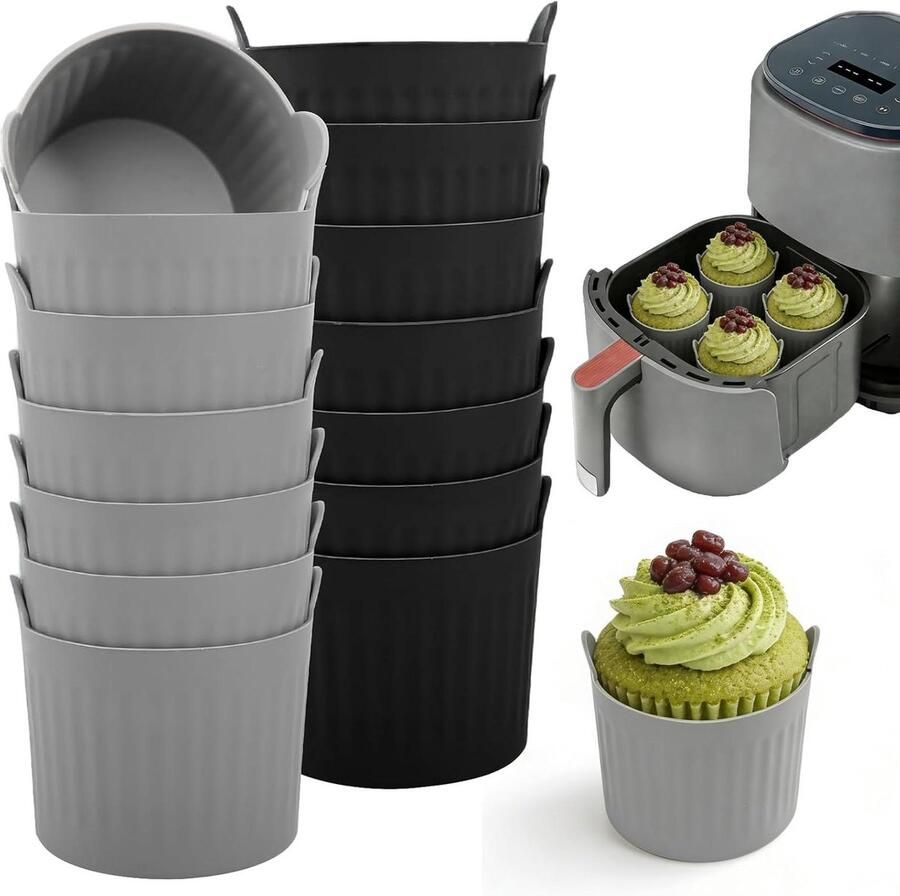 Siliconen Muffinvormpjes Bakvormpjes Cupcakes Bakken in Airfryer Antiaanbaklaag 14 stuks Grijs Zwart