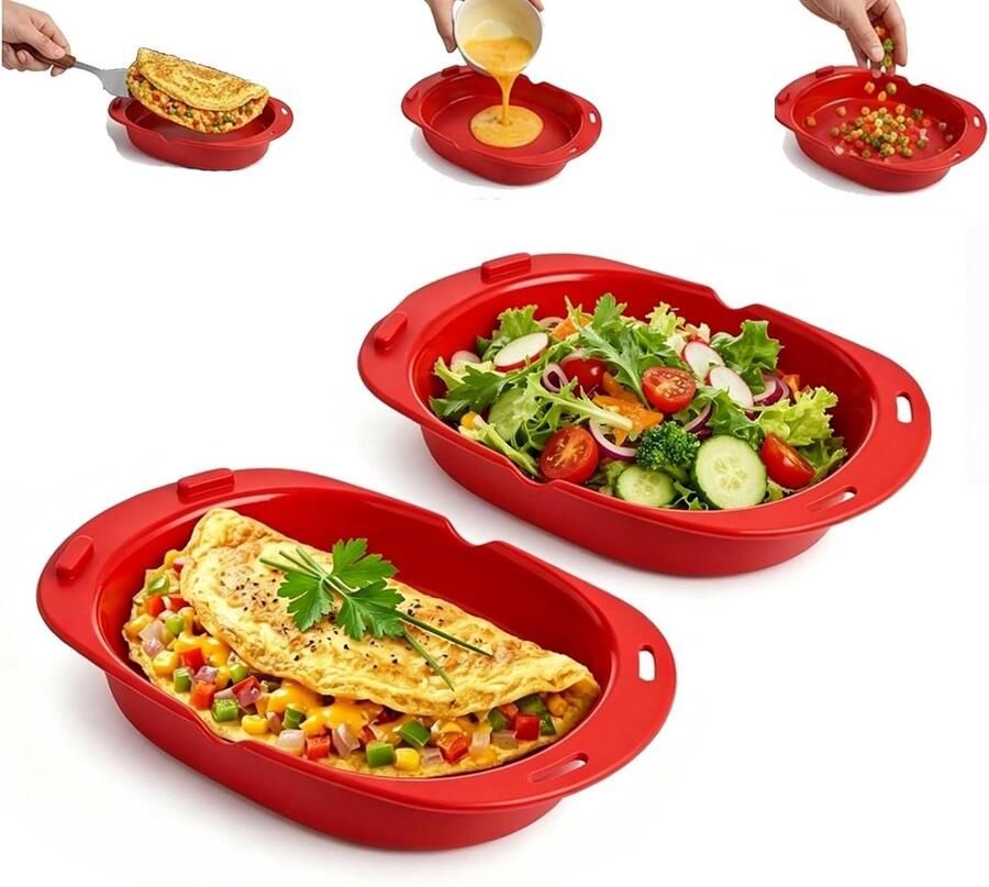 Siliconen Omelet Maker Anti-aanbak bakplaat for ontbijt Magnetron Non Stick Roll Bakpan for Sandwiche & Opvouwbare Eierroller Pan(2pcs)