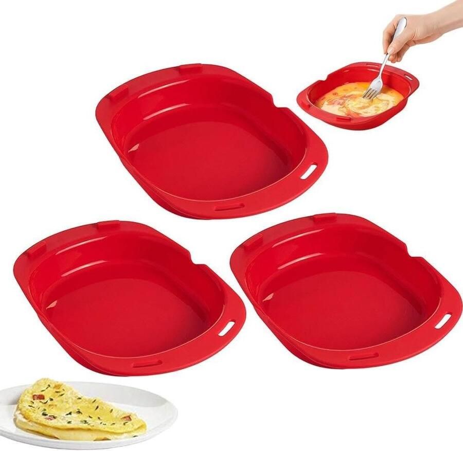 Siliconen Omelet Maker Magnetron Ei Pan Snel Ontbijt Maken Non-Stick Ontwerp 500ml Rood