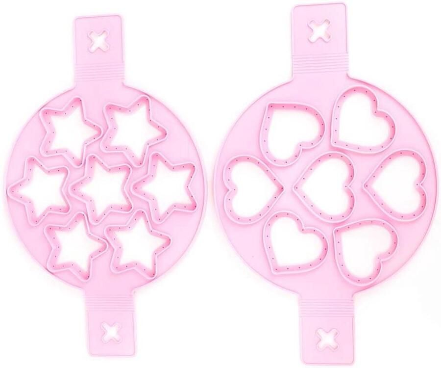 Siliconen Pannenkoekvorm Eierring Mallen Leuke Vormen Maken Met Luchtgaten 7-delige Set Roze
