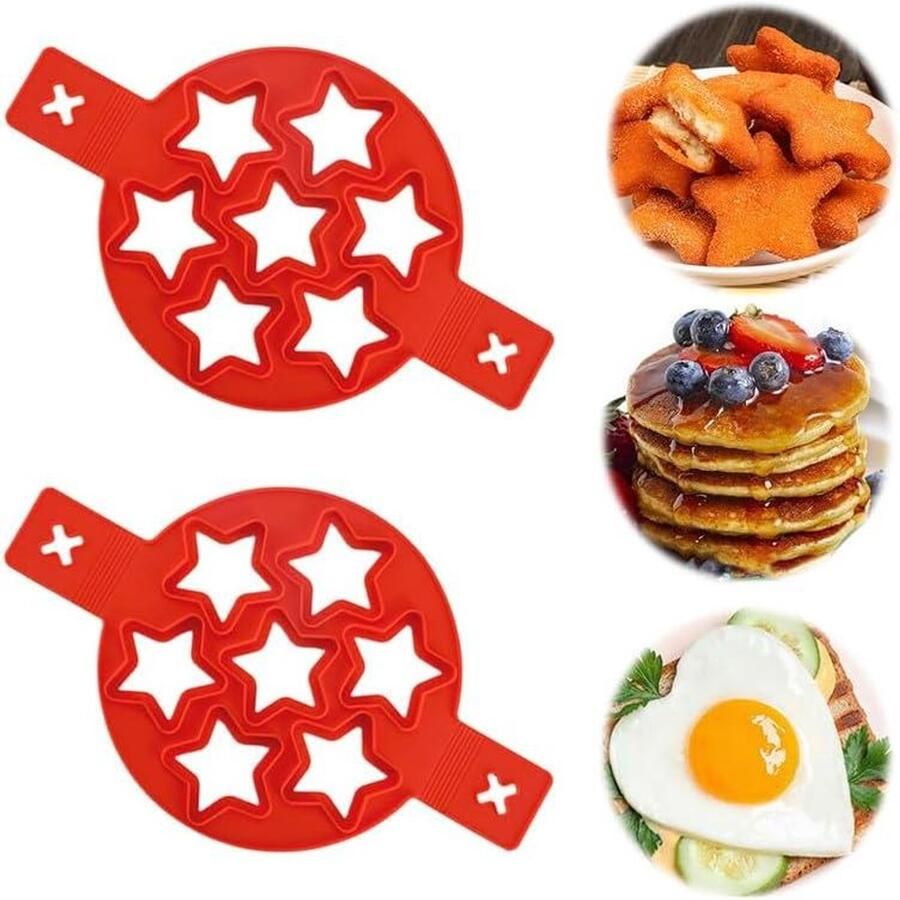 Siliconen Pannenkoekvorm Eivorm Bakvorm Ontbijt Maken Drie Vormen 7.5 cm Diameter Rood