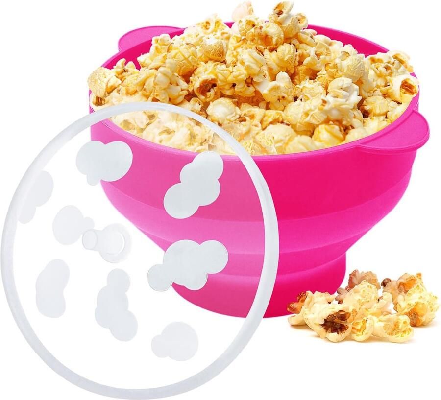 Siliconen Popcorn Kom Magnetron Popper Snelle Snacks Maken Inklapbaar en Hittebestendig 15 Kopjes Capaciteit Roosrood