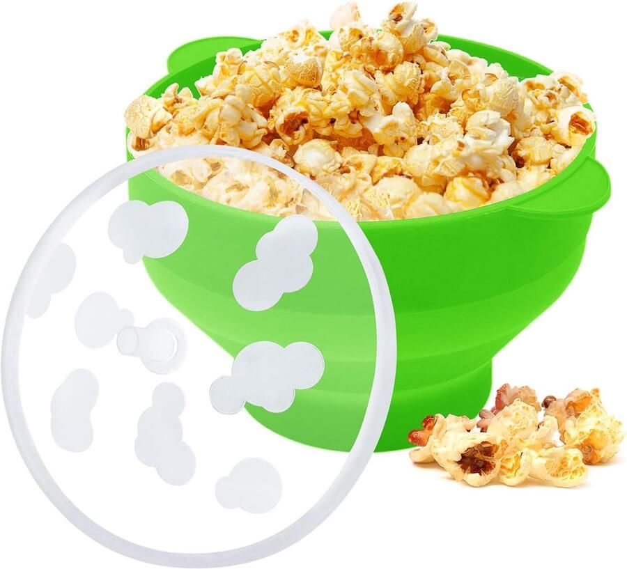 Siliconen Popcornmaker Magnetron Popcornbak Snacks Maken Inklapbaar Ontwerp 15 Kopjes Capaciteit Groen