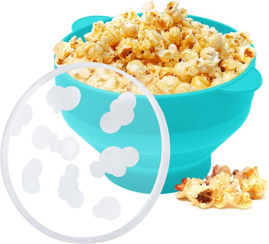 Siliconen Popcornmaker Magnetron Popper Snelle Snacks Inklapbaar Ontwerp 15 Kopjes Capaciteit Cyaan