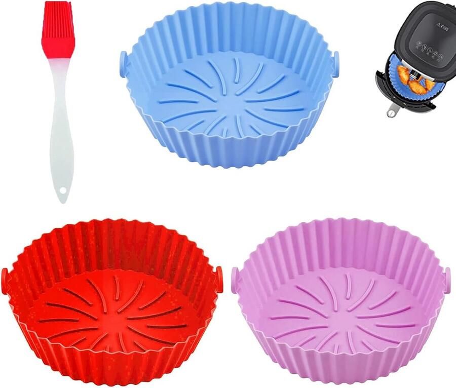 Siliconen pot Airfryer bakvorm Oven magnetron Uniek bloemendesign 3 stuks Rood blauw roze