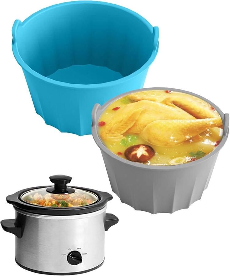 Siliconen Pot Hoezen Kookpan Inzetstukken Koken Zonder Schrobben Herbruikbaar Lekvrij 5-6 Quart Blauw Grijs
