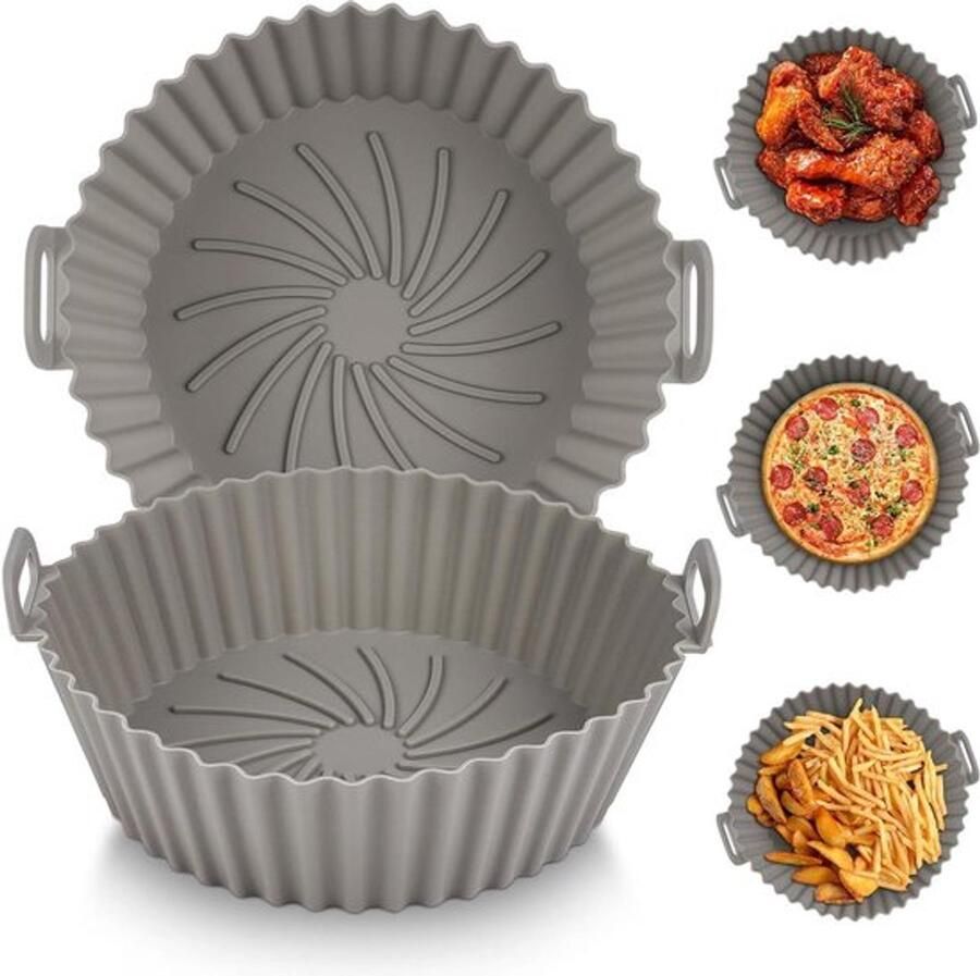 Siliconen pot voor Airfryer 2 stuks 16.5 cm Herbruikbare voering hittebestendig en anti-aanbaklaag Accessoire voor heteluchtfriteuse Dubbele mand van siliconen