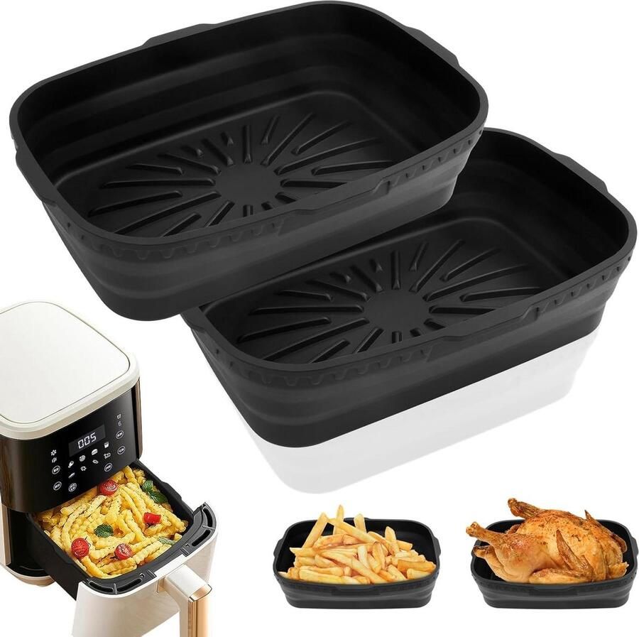 Siliconen pot voor Airfryer 2 stuks 195 cm opvouwbaar herbruikbaar voedselveilig luchtfriteuse voeringen dubbele mand keukenaccessoires airfryer accessoires