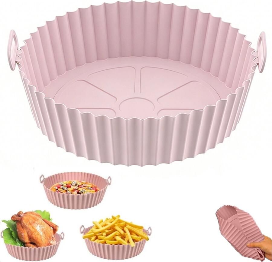 Siliconen pot voor luchtfriteuse Siliconen luchtfriteuse voering line Siliconen binnenbak voor airfryer Herbruikbaar Vervanging voor brandbaar bakpapier Ronde antiaanbakmand voor airfryer Ovenaccessoires 17.5*5CM roze