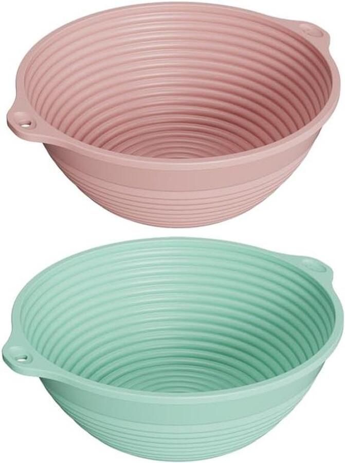 Siliconen Rijsmand Broodmand Opvouwbaar Zuurdesem Bakken Verstevigde Rand 25.8 cm Rond Roze Groen