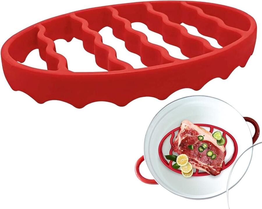 Siliconen Roosterrek Kookrek Bakrek Gezond Koken Vetafvoer Ontwerp 17 x 20 cm Rood