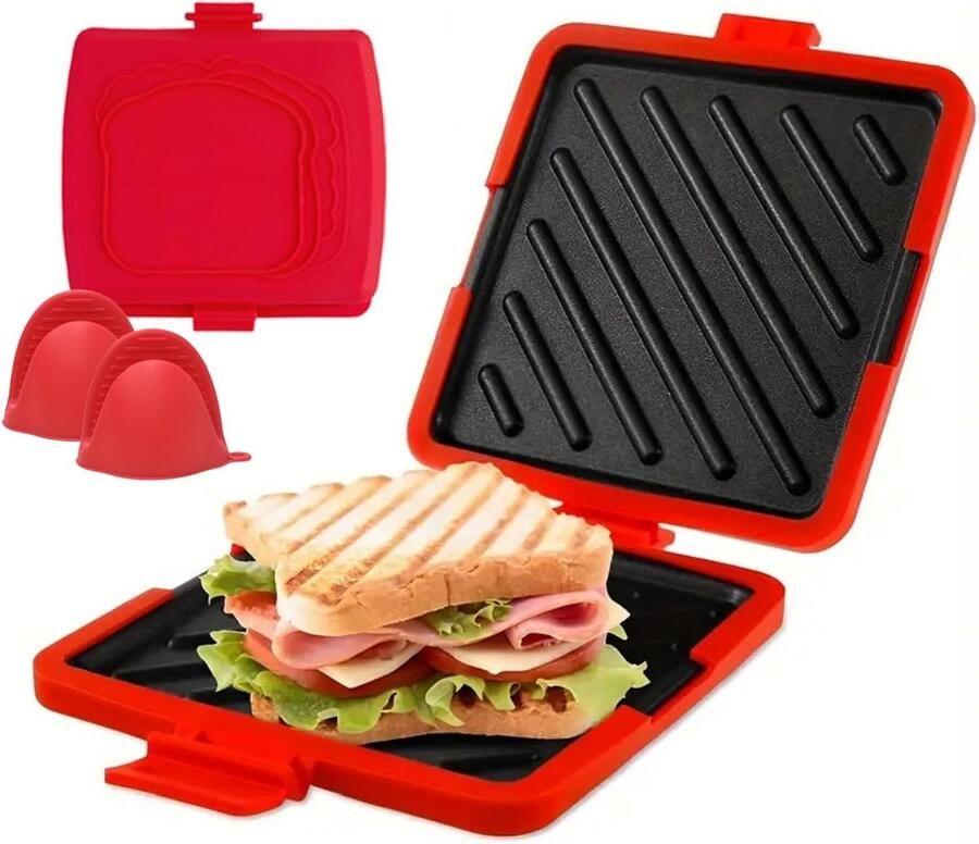 Siliconen Sandwichmaker Magnetron Broodrooster Snelle Maaltijden Draadloos en Compact 16.8 cm Rood