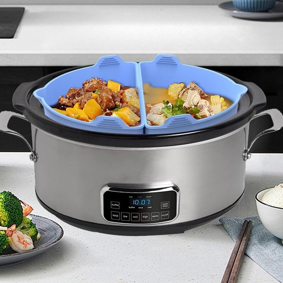 Siliconen Slow Cooker Liners Herbruikbare Kookvoeringen Maaltijden Bereiden Dubbele Voedsel Scheider 1 Paar Lichtblauw
