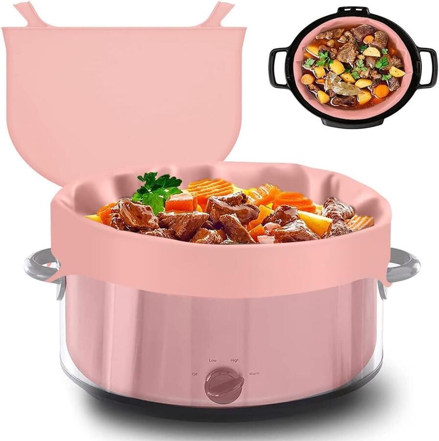 Siliconen Slowcooker Liner Inzetstuk Koker Maaltijden Bereiden Met Handvatten 8 Quarts Roze